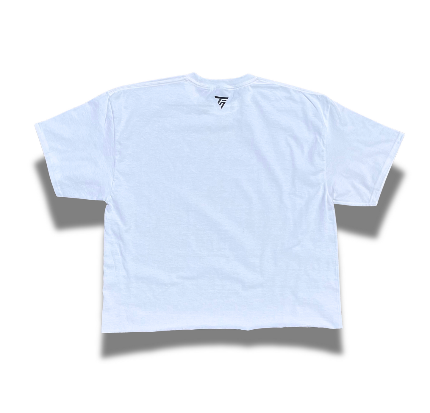 “TOP FLOOR NETWORK” XL ESSENTIAL TEE (WHITE) CROPPED