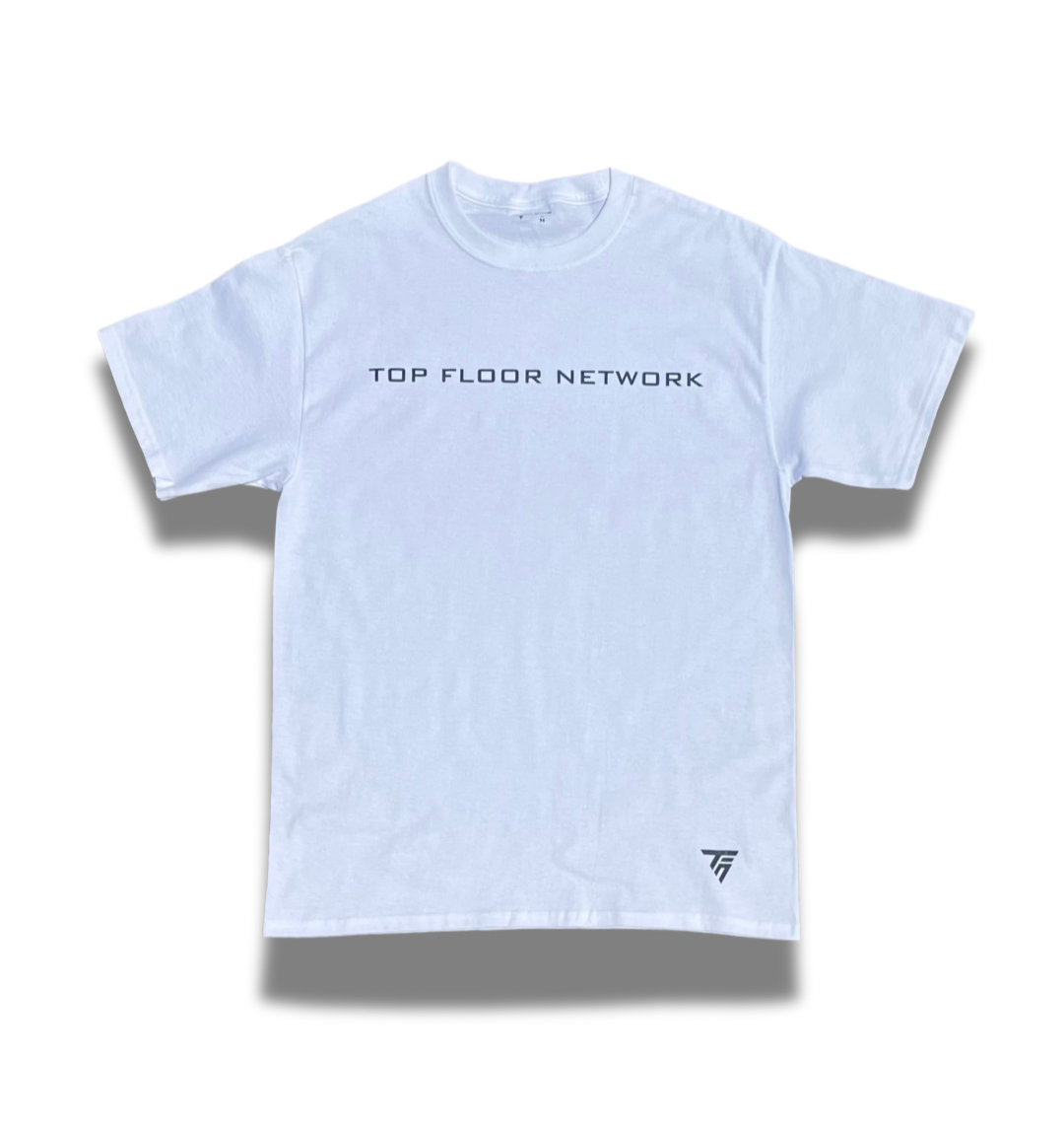 “TOP FLOOR NETWORK” XL ESSENTIAL TEE (WHITE)