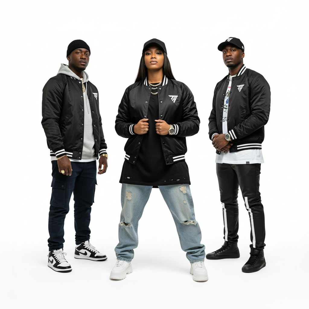 “SYMBOLISM” VARSITY BOMBER JACKET (BLACK)