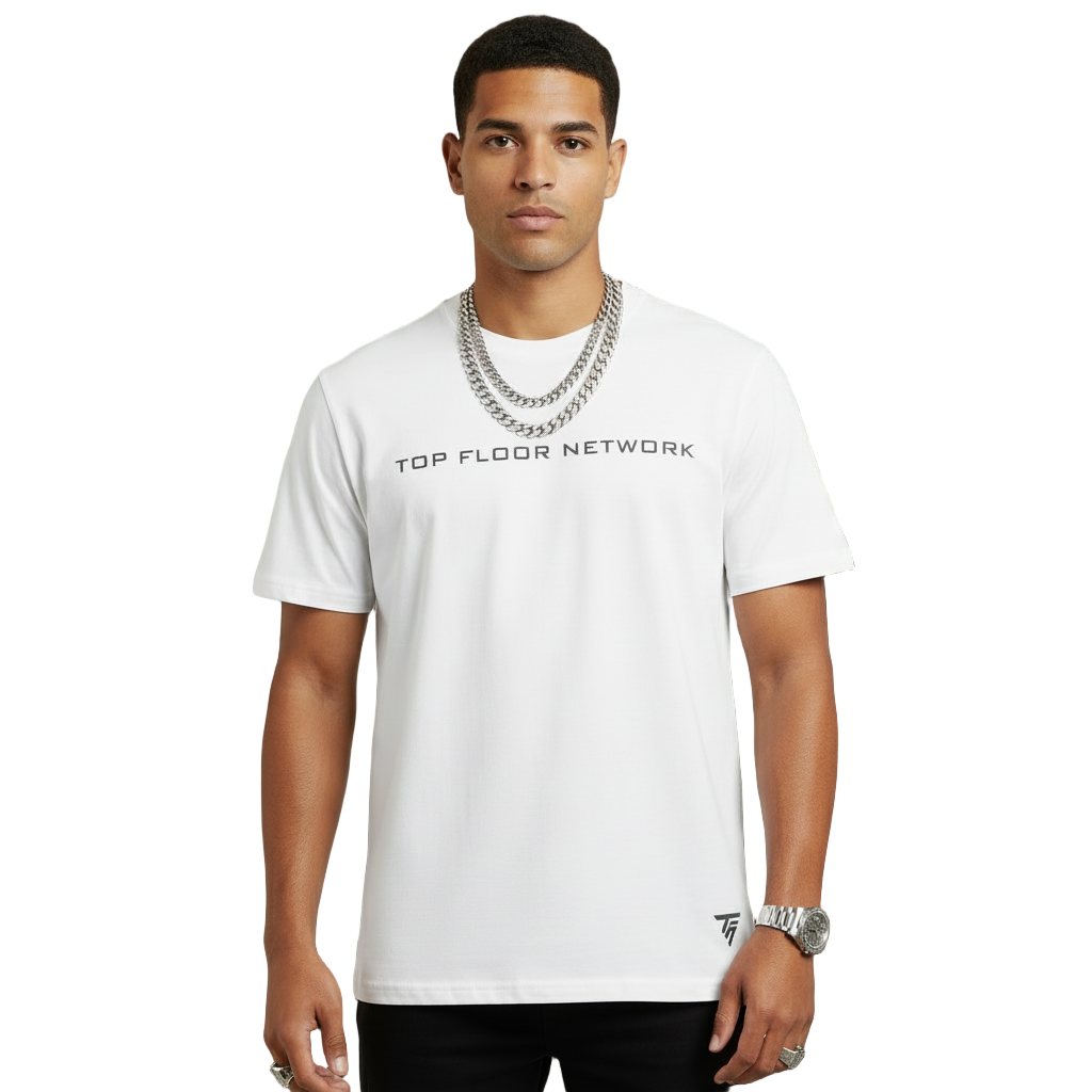 “TOP FLOOR NETWORK” XL ESSENTIAL TEE (WHITE)
