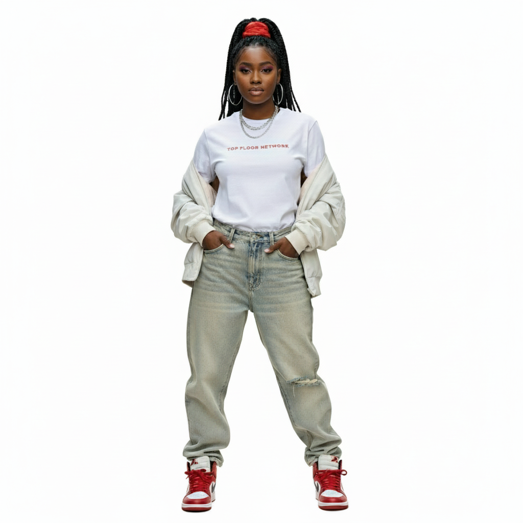 “TOP FLOOR NETWORK” CORE TEE (WHITE & RED)