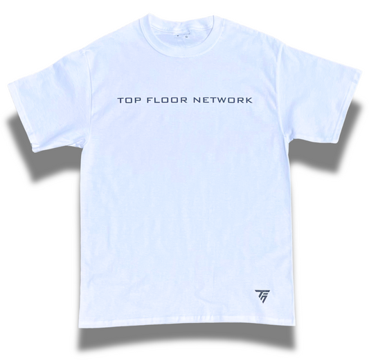 “TOP FLOOR NETWORK” XL ESSENTIAL TEE (WHITE)