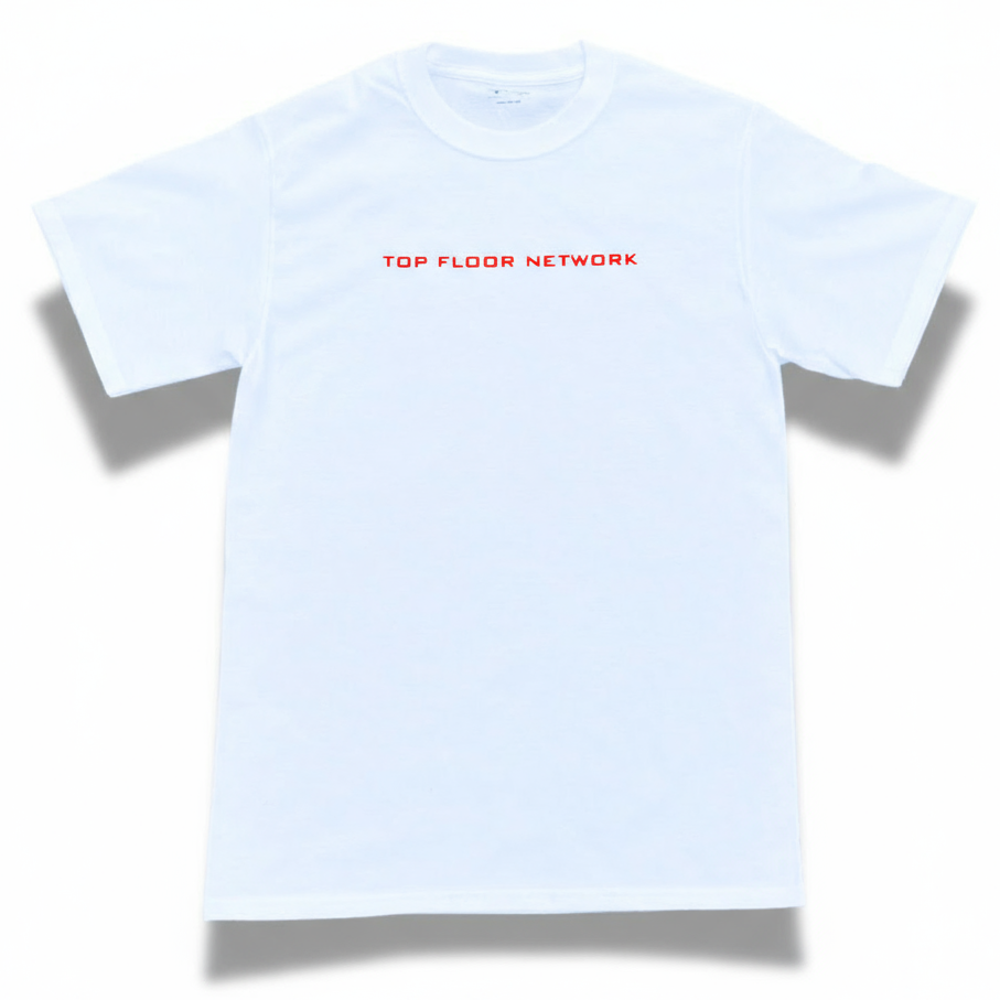 “TOP FLOOR NETWORK” CORE TEE (WHITE & RED)